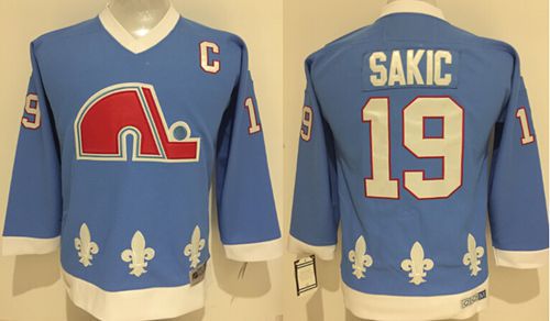 Nordiques #19 Joe Sakic Light Blue Stitched Youth NHL Jersey